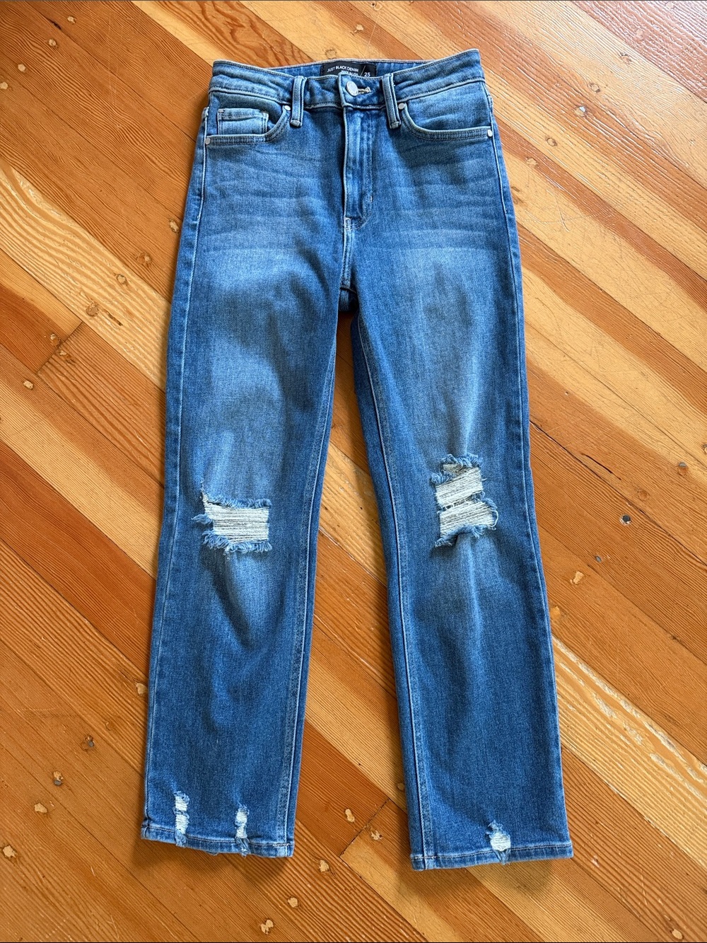 Just Black Weekend Jeans Straight Leg Ankle Distressed Denim 25